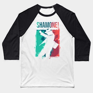 Shamone! - Icon Silhouette - Teal, Red and White Backdrop - Pop Music Baseball T-Shirt